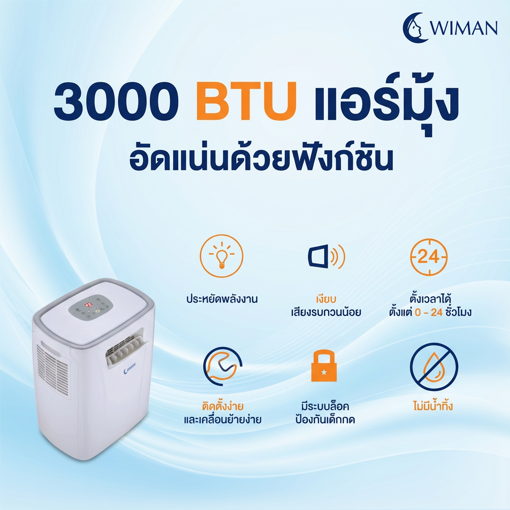 ชุดแอร์ 3000 บีทียู + มุ้งแอร์สีฟ้า 4/5/6 ฟุต กางง่าย ลมเย็นทั่วถึง เย็นสบาย จัดส่งฟรี คุณภาพสูง - วิมานแอร์ Wiman Air [wimanair_Wimanแอร์เคลื่อนที่3000BTUเย็นสบายทุกที่_25]